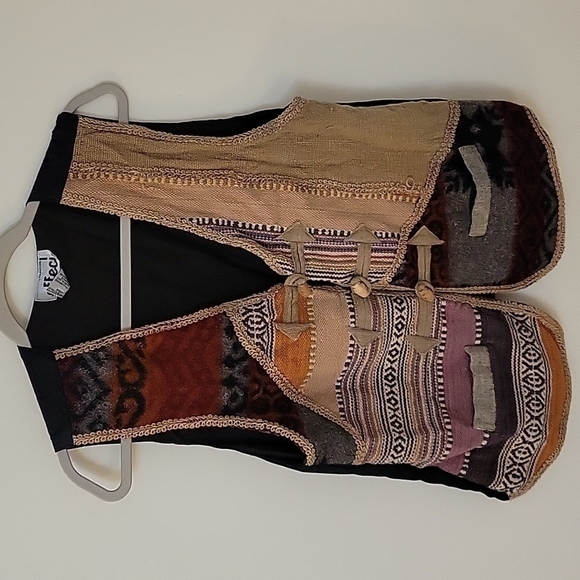 VTG CREAZIONI EFFECI Rustic Patchwork Burlap Unisex Grunge Hippie Vest - Picture 3 of 9